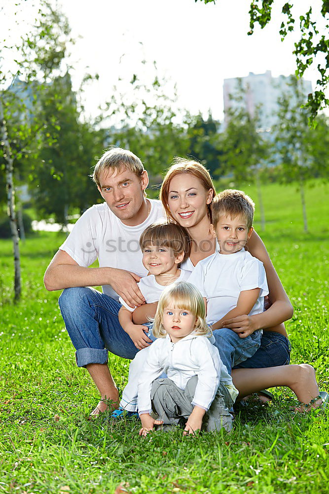 Similar – Image, Stock Photo Father and children walking on the road at the day time.