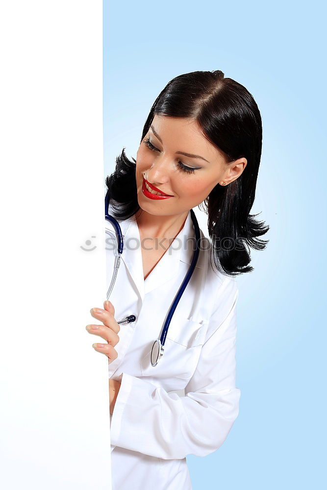 Similar – Image, Stock Photo Female therapist in white robe tying bandana of medical uniform
