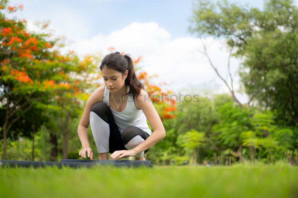 Similar – Image, Stock Photo Woman warming up before outdoor workout
