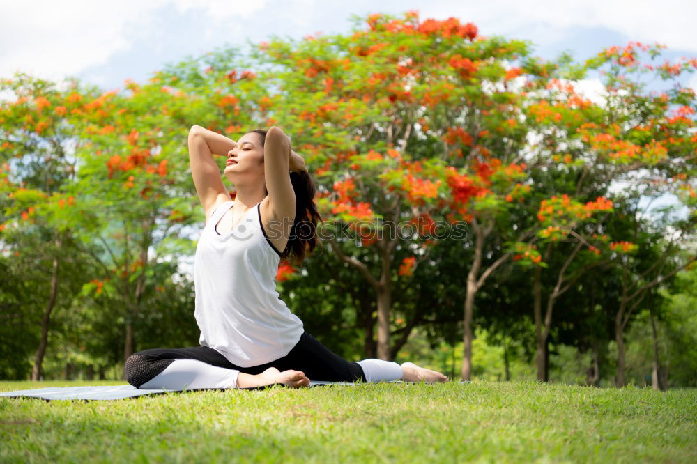 Similar – Image, Stock Photo Young Arab woman doing yoga in nature.