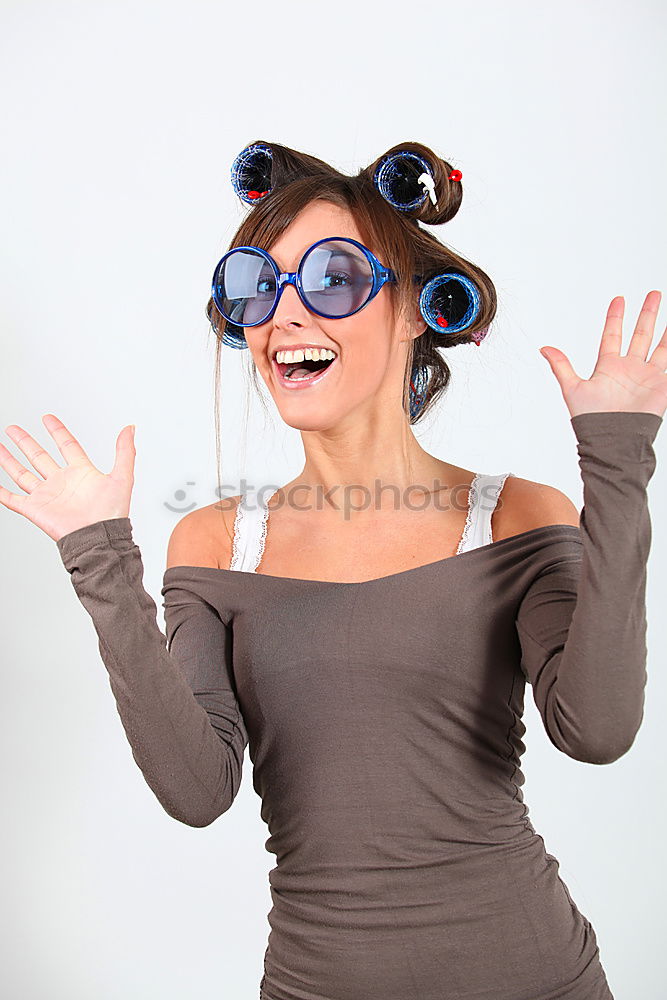 Similar – Image, Stock Photo funny grandmother with sunglasses and mustache on brick background