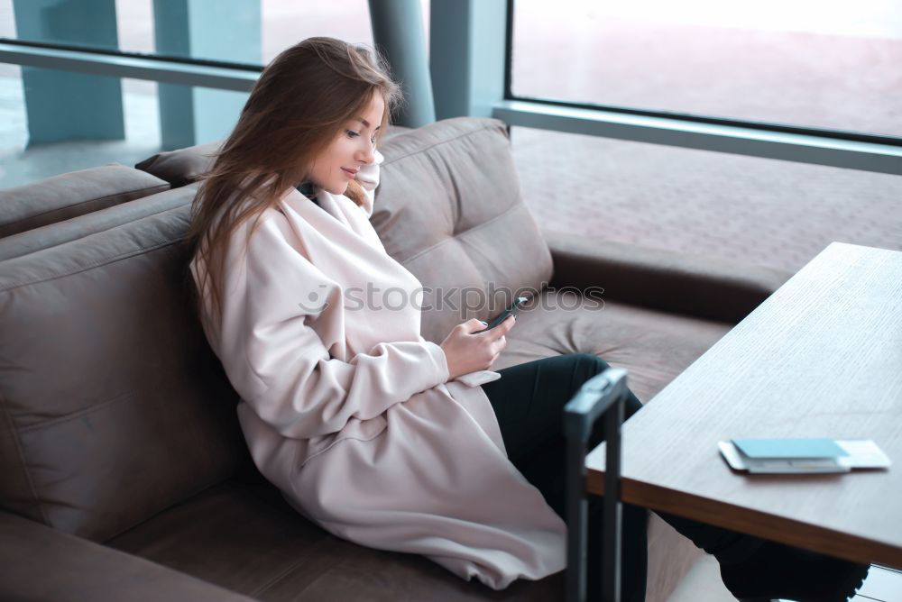 Similar – Image, Stock Photo Beautiful model with cup of coffee and smartphone