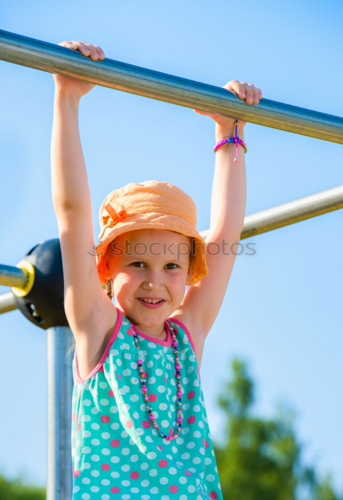 Similar – Image, Stock Photo Happy little girl playing on the playground at the day time