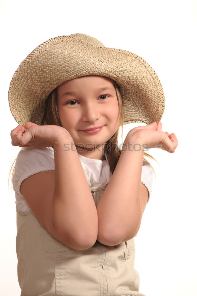 Image, Stock Photo Charming girl posing with hat