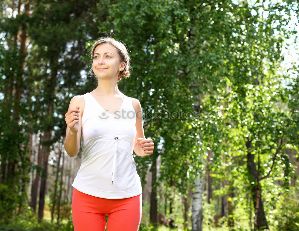 Similar – Image, Stock Photo Cheerful woman running through field