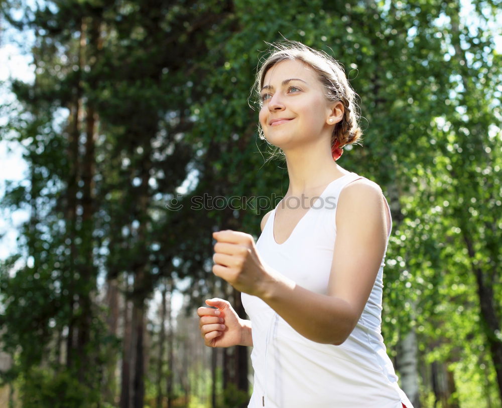 Similar – Image, Stock Photo Pretty fit young woman jogging in woodland