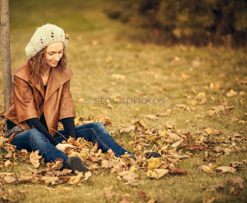 Similar – young pregnant woman walking in autumn