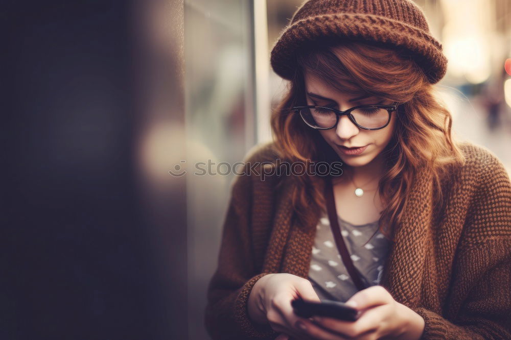 Similar – Image, Stock Photo Woman with grey dyed hair using her phone