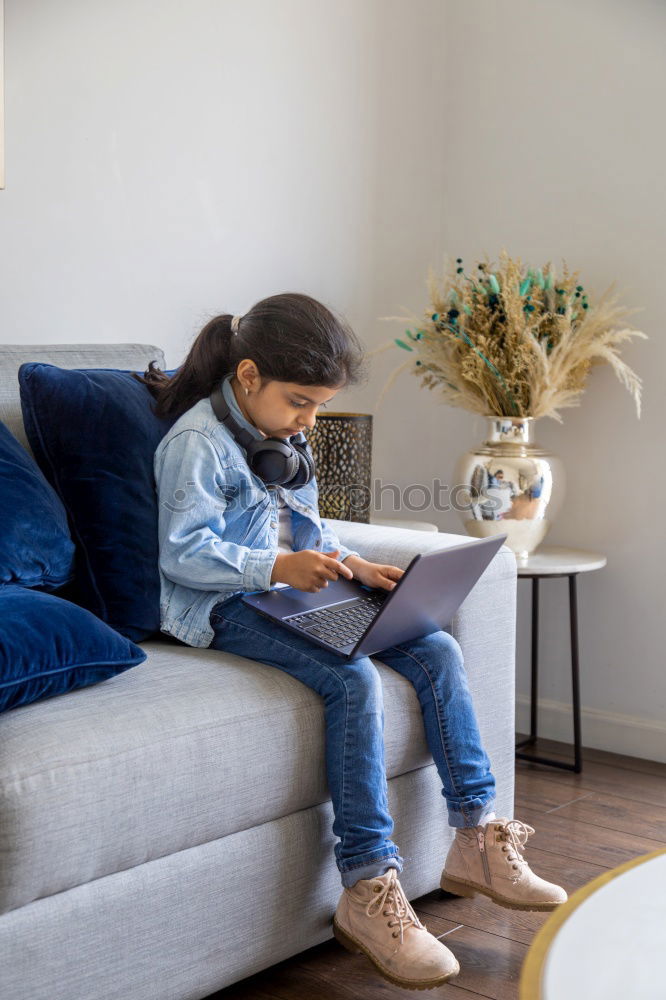 Similar – Image, Stock Photo Woman using a computer on the floor