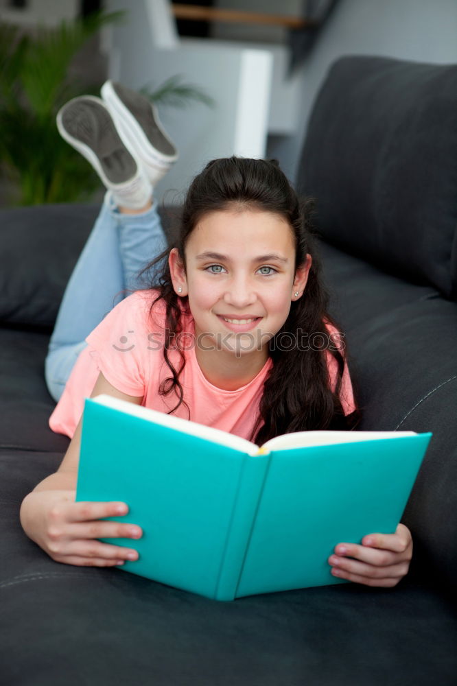 Similar – Foto Bild lustig glücklich 9 Jahre altes Kind Mädchen in der Bibliothek sitzend