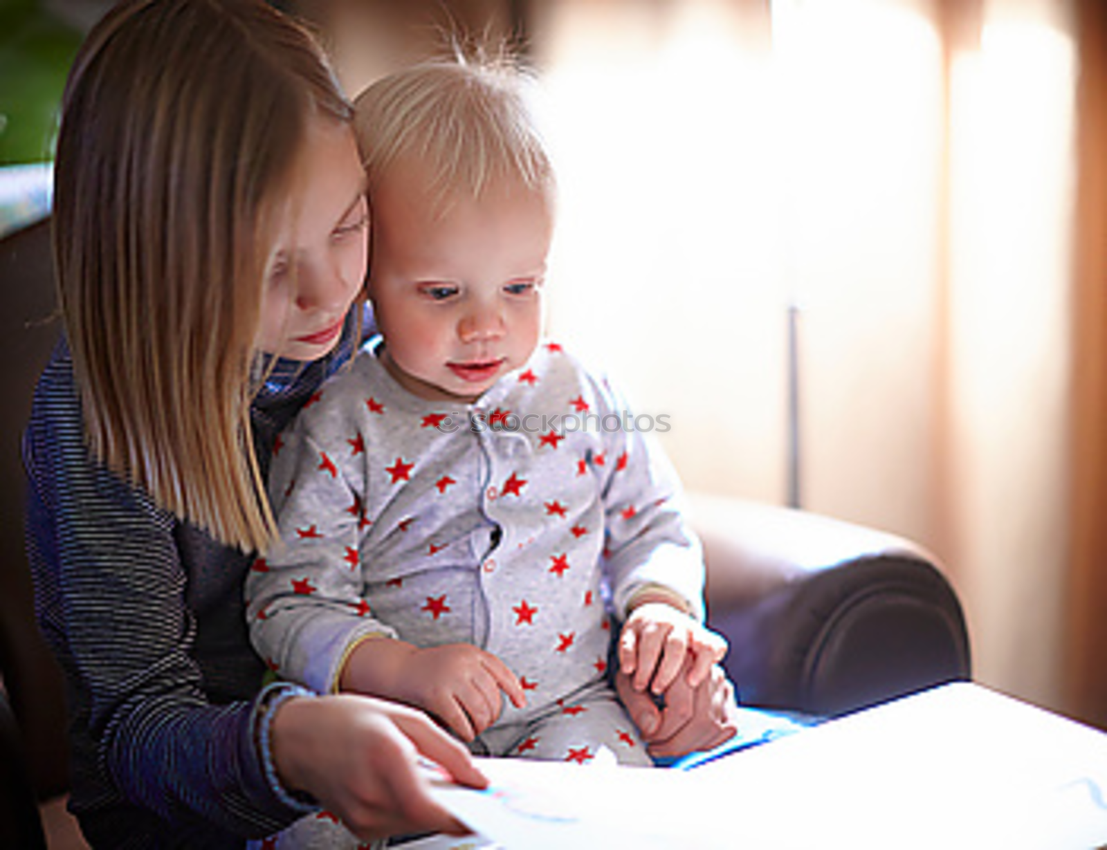 Similar – Image, Stock Photo Mother and her child with digital tablet.