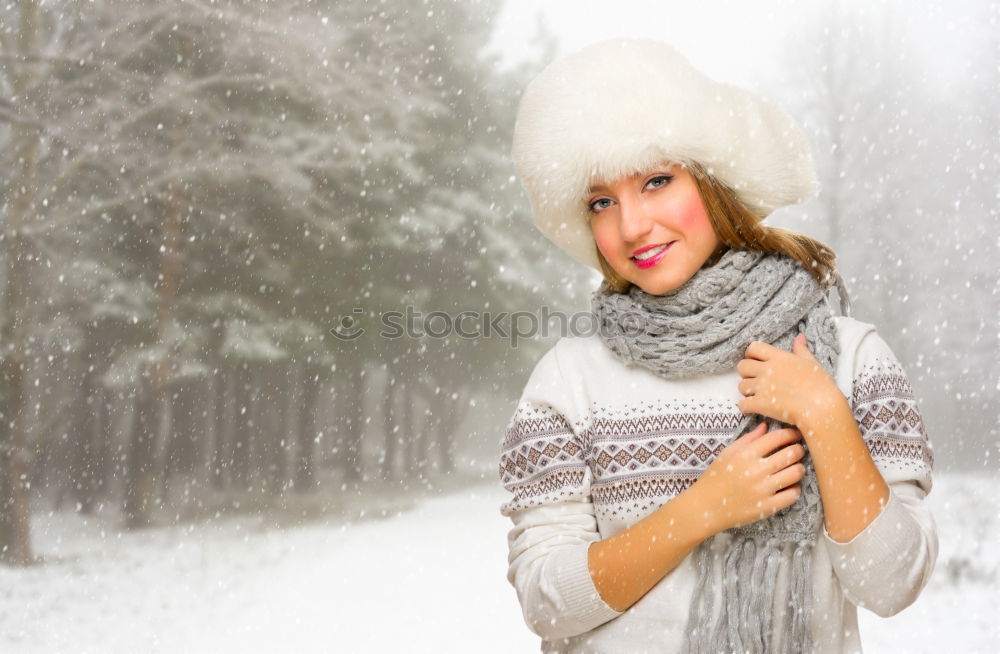 Similar – winter portrait of happy young woman