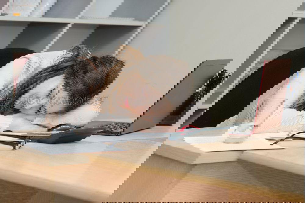 Similar – Image, Stock Photo Young tired student drinks a cup of coffee