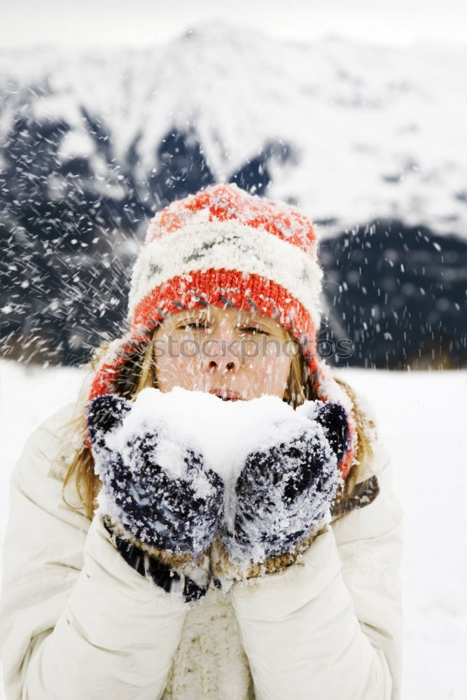 Similar – cute baby girl in knitted scarf walking in winter