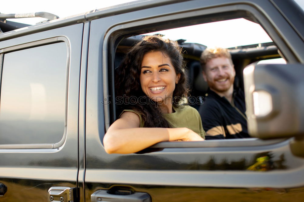 Similar – Image, Stock Photo Arab girl inside an old van parked in a campsite