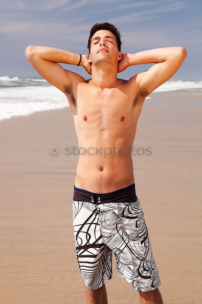 Similar – A man with a big belly in swimming trunks on the beach