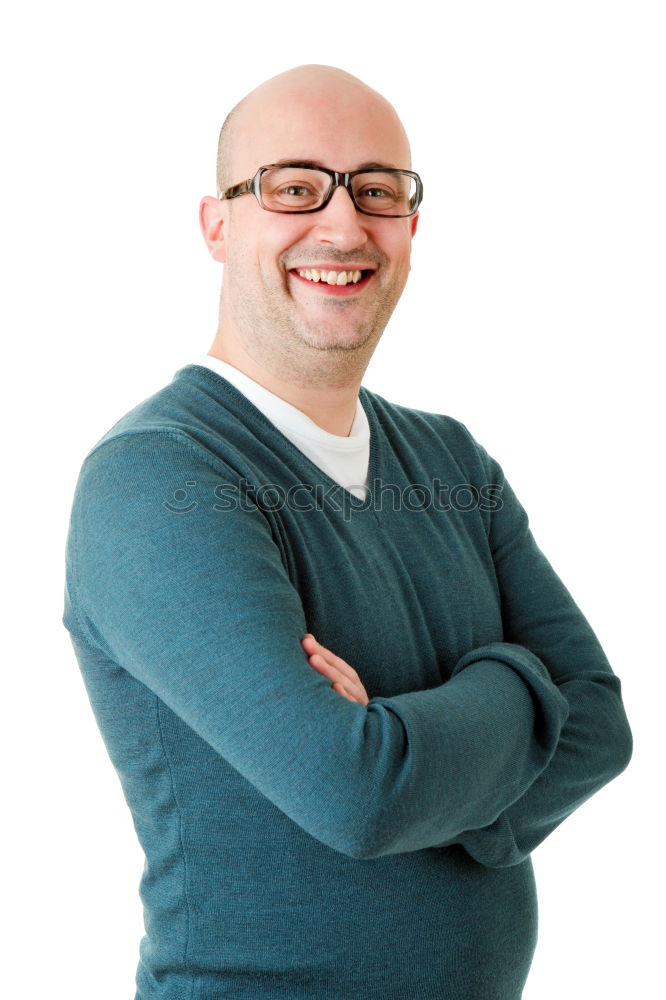 Image, Stock Photo MainFux | Man with glasses and bald head looks mischievously into the camera