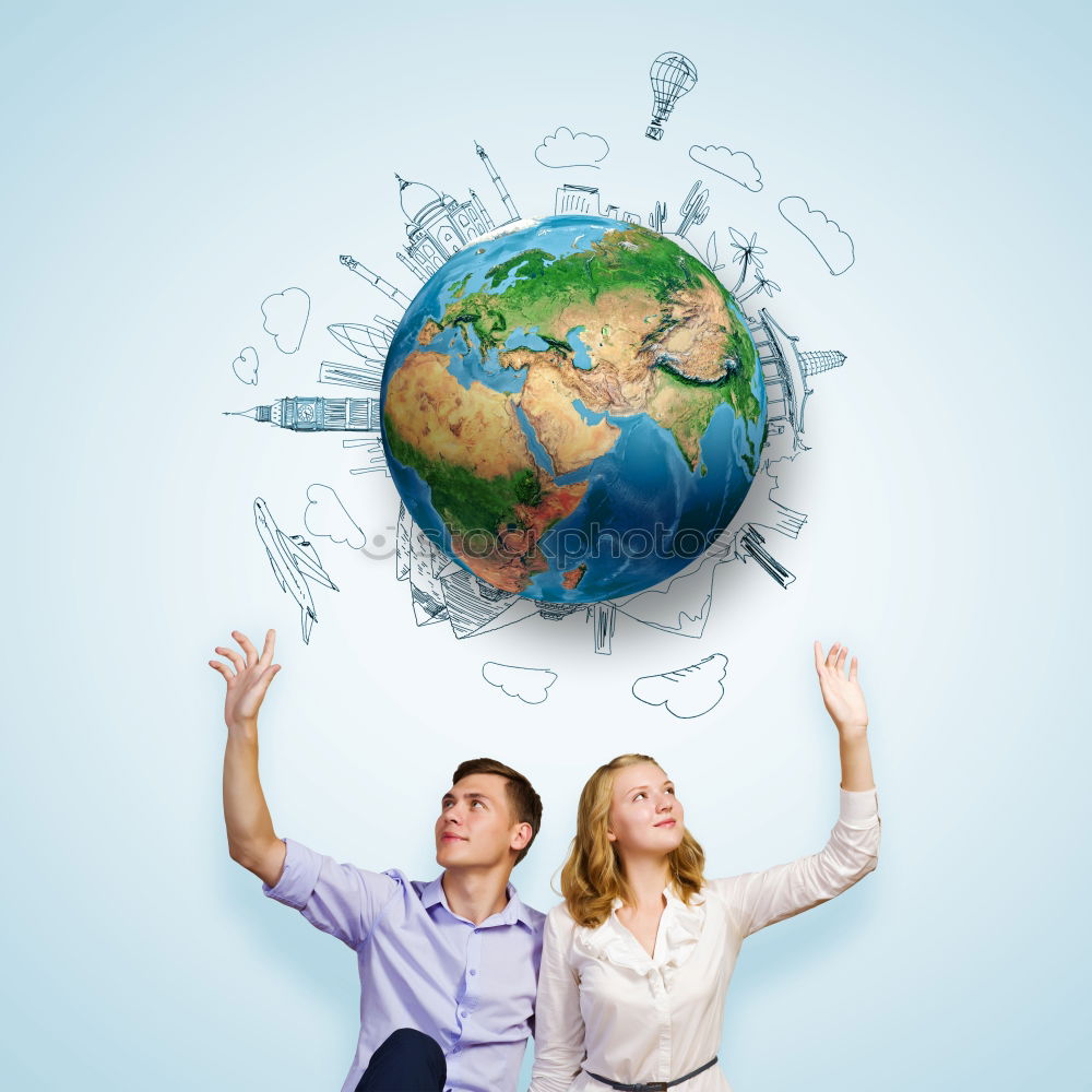 Image, Stock Photo Teenagers sitting by the map in classroom