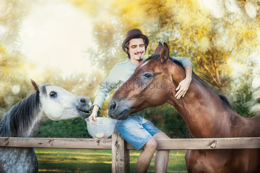 Similar – Image, Stock Photo Young man hugging a horse