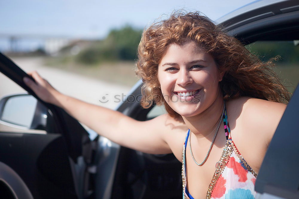 Image, Stock Photo Arab girl inside an old van parked in a campsite