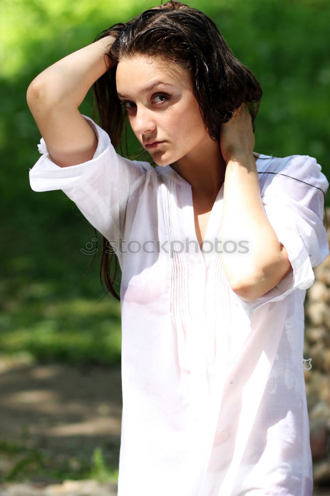 Attractive woman in white dress