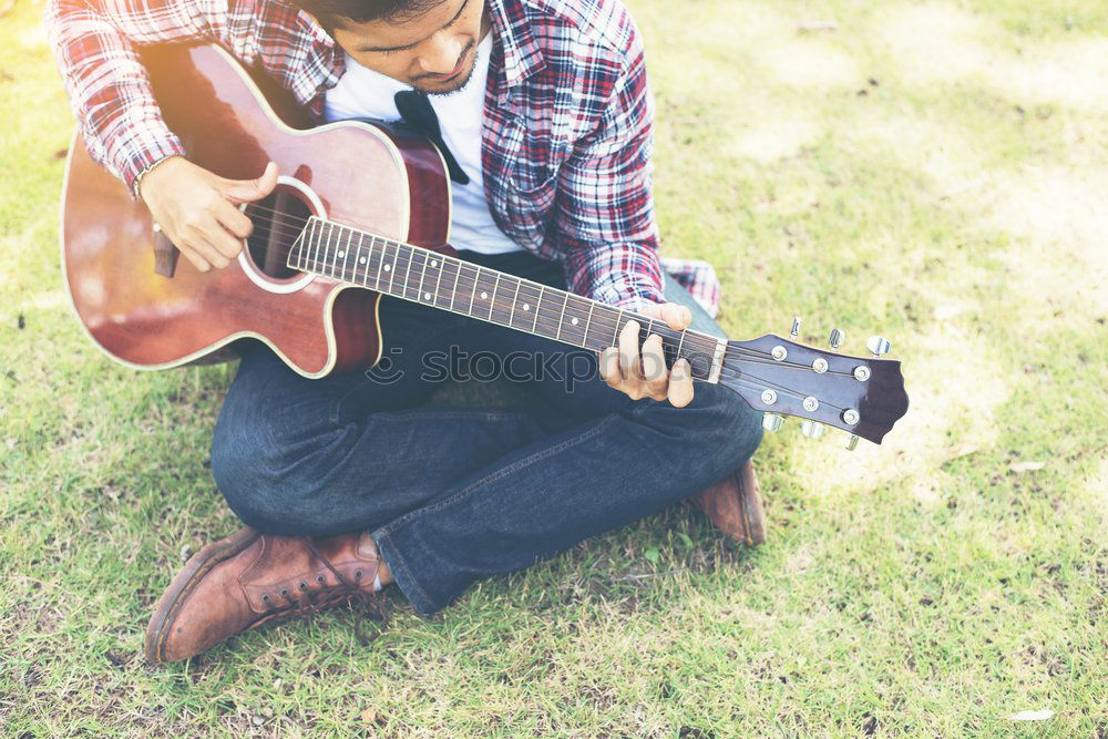 Similar – Image, Stock Photo Man playing guitar in nature