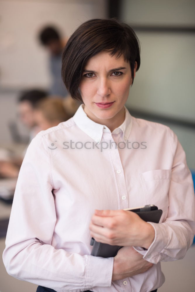 Similar – Beautiful young woman with very short haircut