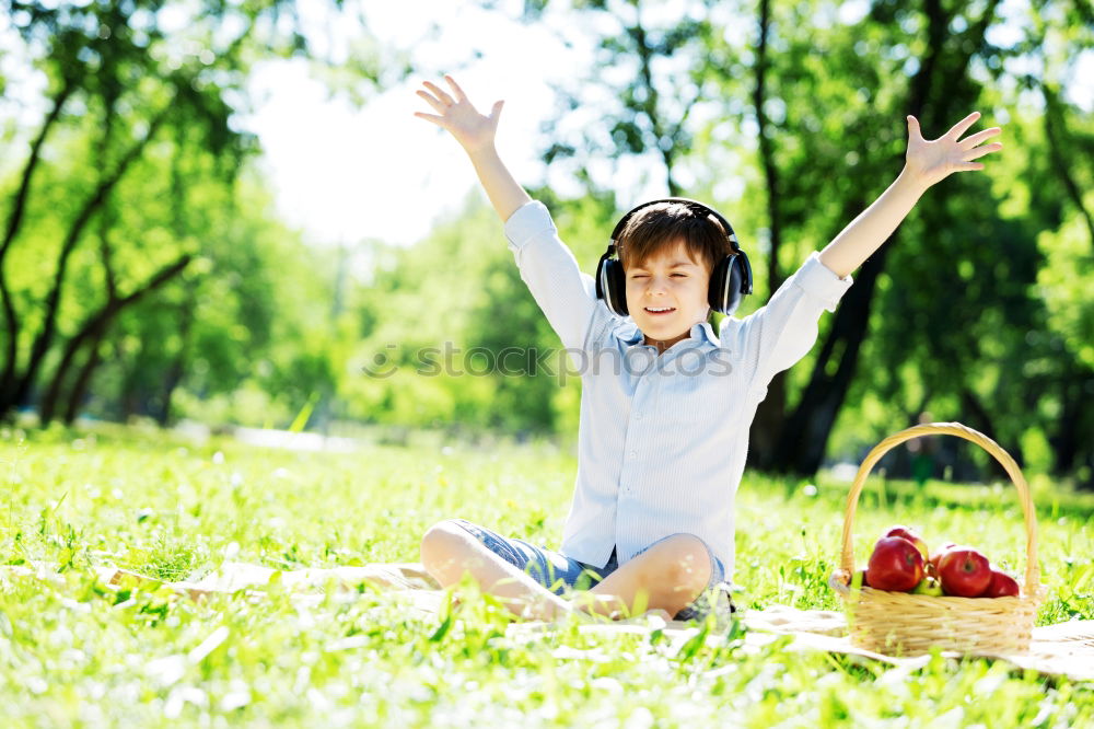 Similar – Image, Stock Photo Child is happy with apple