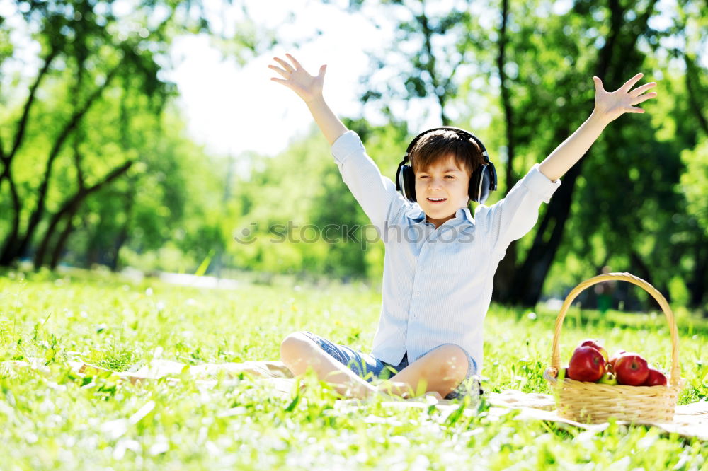 Similar – Image, Stock Photo Child is happy with apple