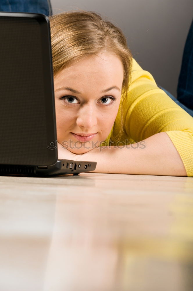 Similar – Image, Stock Photo Young desperate student with glasses looks over a laptop