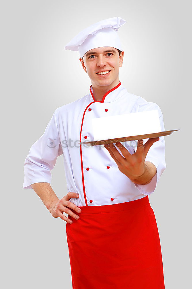 Similar – chef in red uniform holding a blank notebook