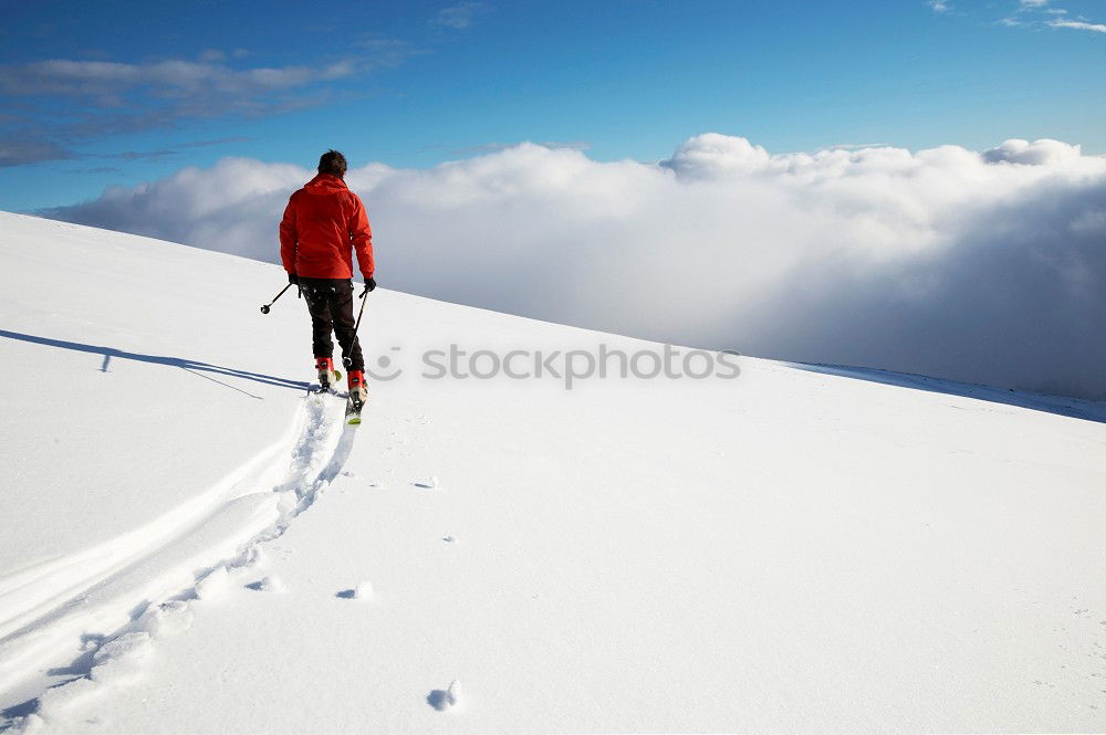 Similar – Skier in snowy landscape with hiking backpack