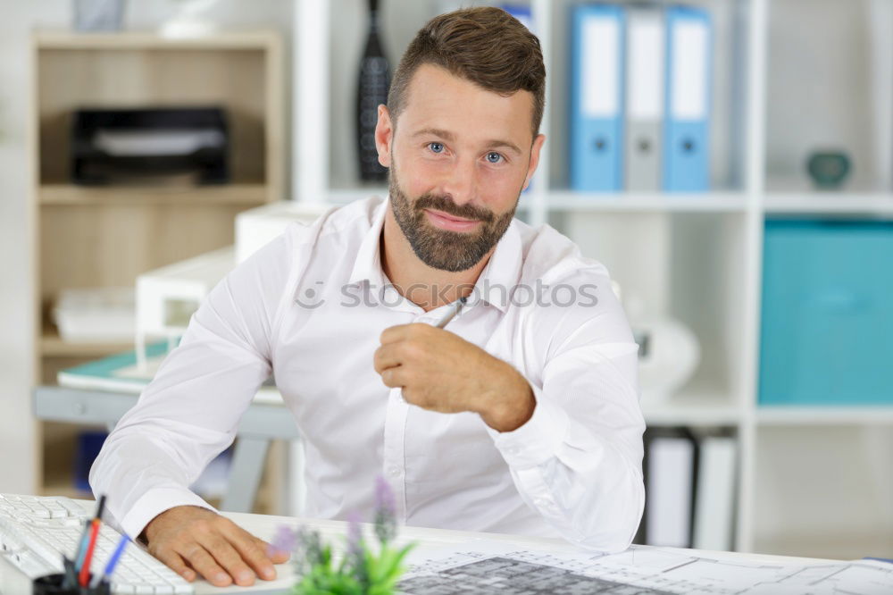 Similar – Bearded man in sunglasses looking at the window