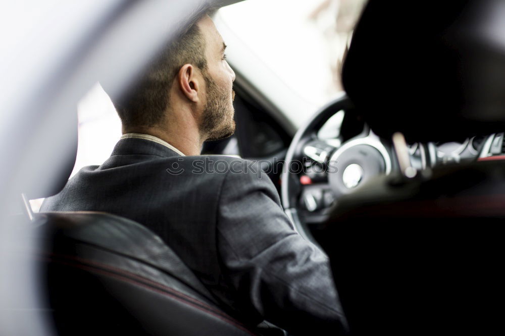 Similar – Image, Stock Photo Man looking out car window