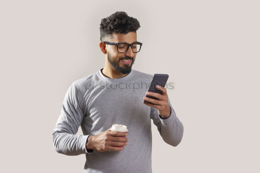 Similar – Image, Stock Photo Portrait of a man with mustache using his smartphone.