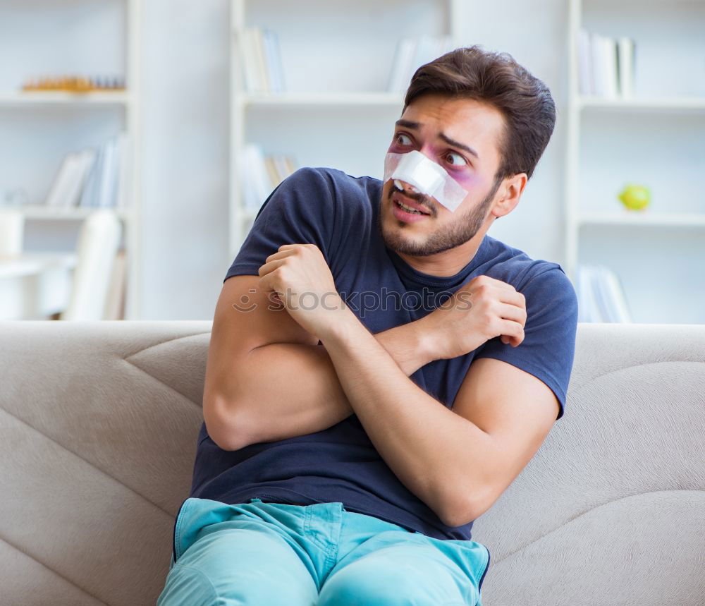 Similar – Image, Stock Photo Portrait of a young thoughtful mixed race man sitting in the sofa