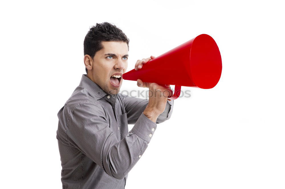 Similar – Image, Stock Photo Woman in warning vest making announcement with megaphone