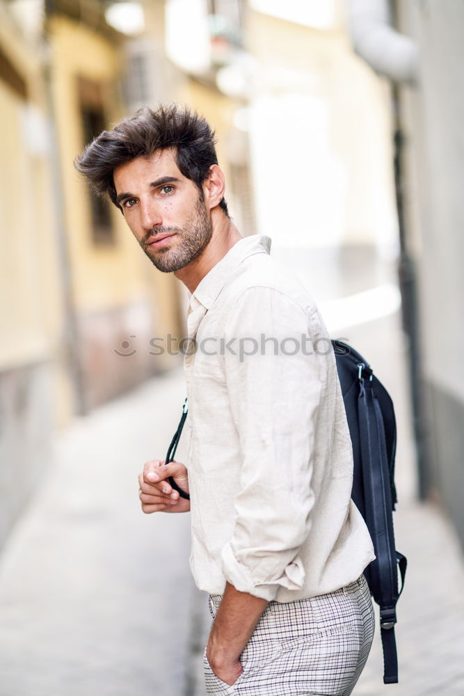 Similar – Image, Stock Photo Young bearded man wearing modern shirt outdoors