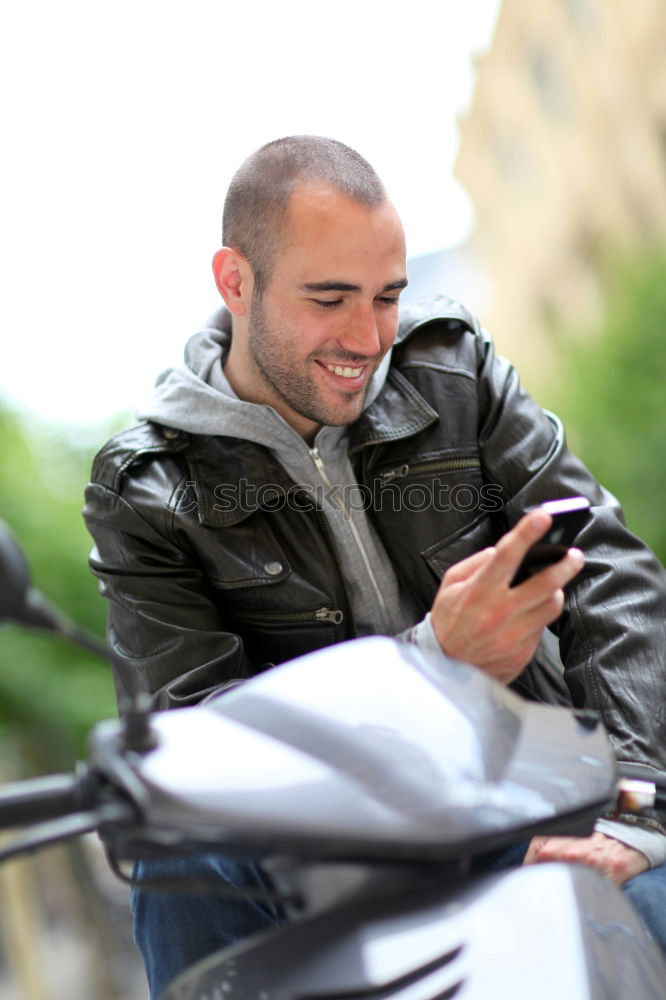 Similar – Image, Stock Photo Young man with mobile phone and fixed gear bicycle