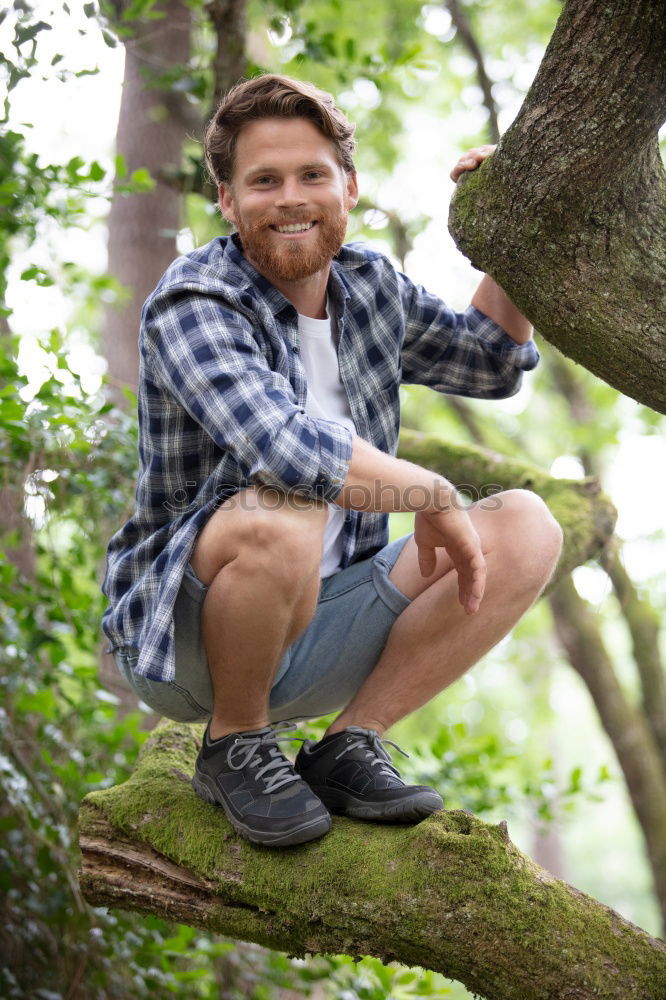 Image, Stock Photo Portrait of a hipster guy thinking in the forest