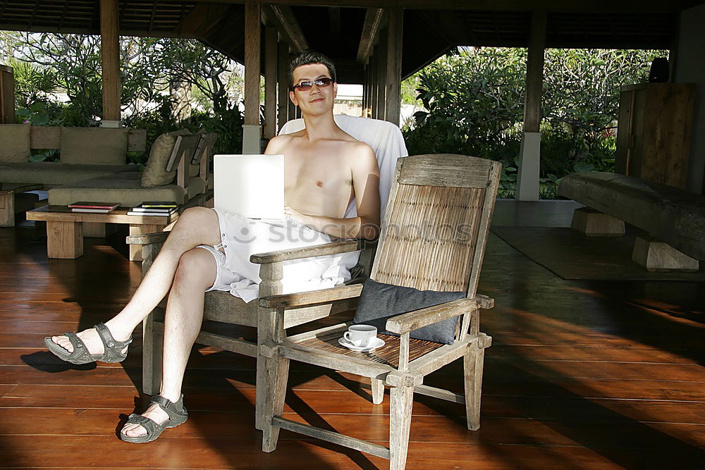 Similar – Image, Stock Photo I am angry, older man with hat and glasses sits on a colourful bench in the evening,,
