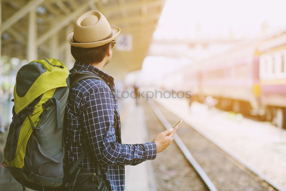 Similar – Cheerful tourist on train station