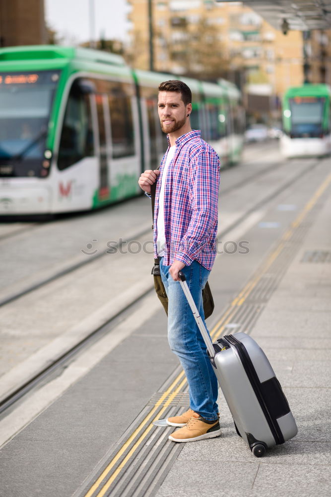 Similar – Cheerful tourist on train station