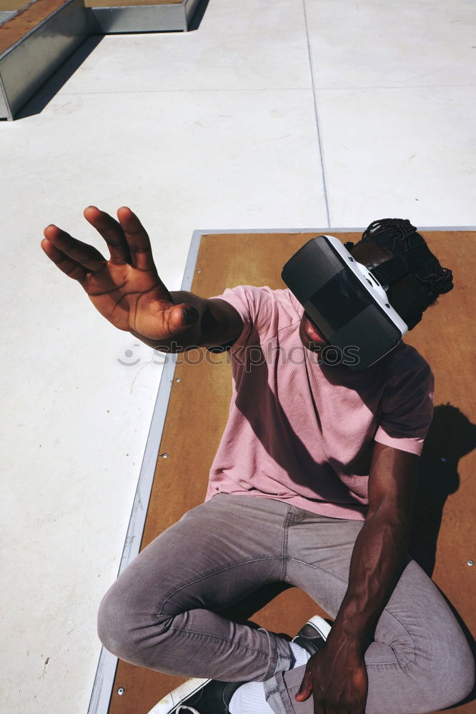 Image, Stock Photo Young man outdoors wearing VR glasses