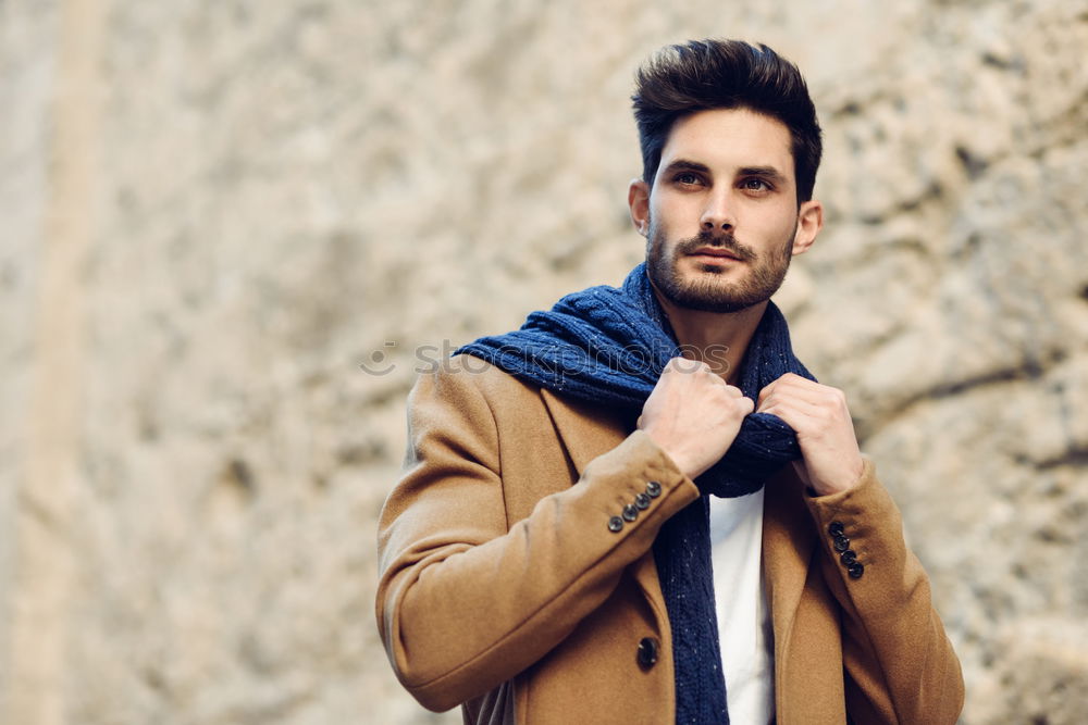 Similar – Image, Stock Photo Thoughtful young man sitting on an urban bench.