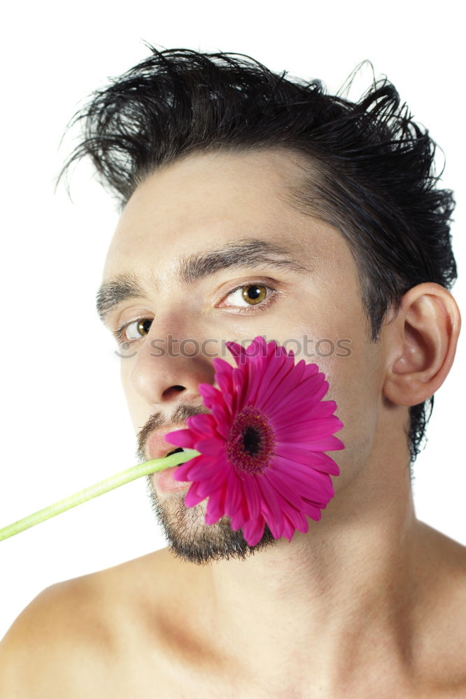 Image, Stock Photo Young man with red flowers