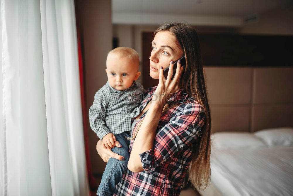 Similar – indoor portrait of happy mother and child son