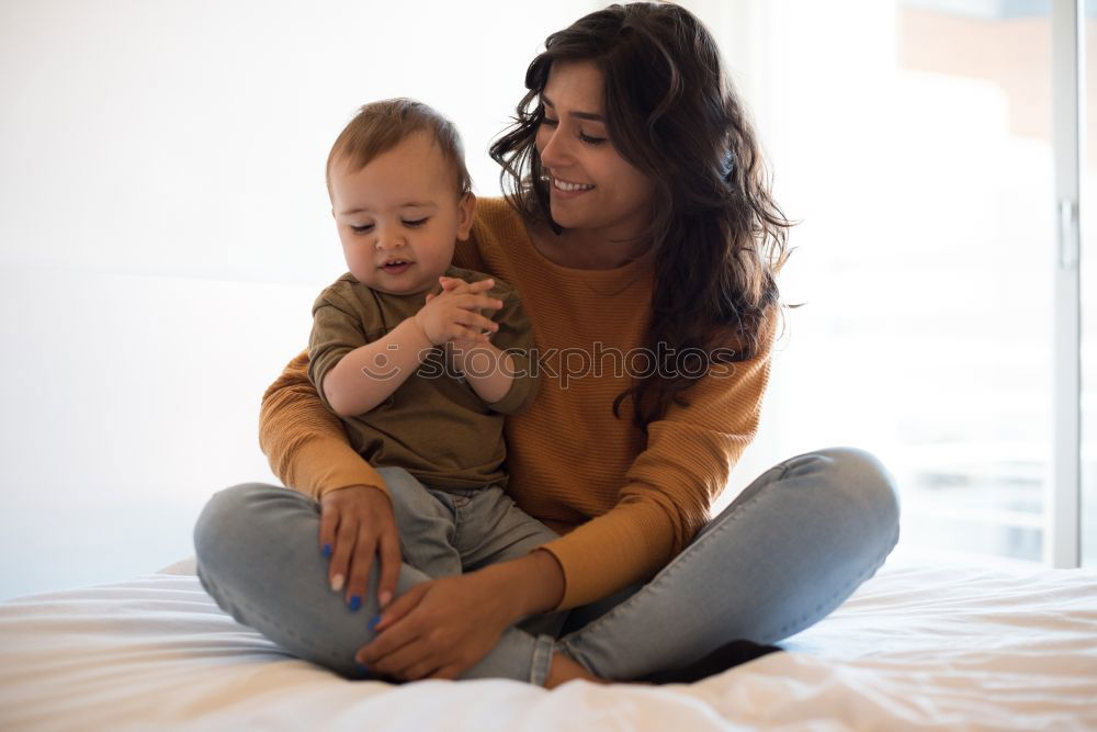 Image, Stock Photo Mother and Son cuddling at home