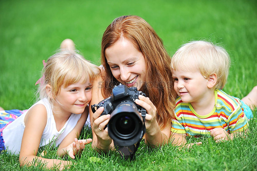 Similar – Image, Stock Photo Three happy children playing in the park at the day time.