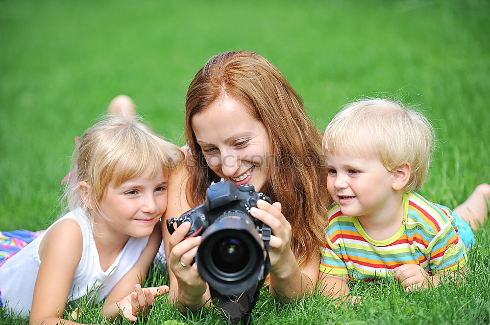 Similar – Image, Stock Photo Three happy children playing in the park at the day time.